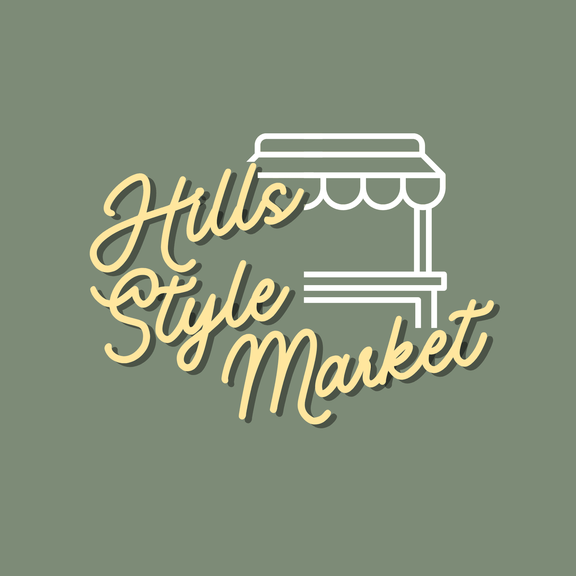 Hills Style Market illustrated logo on sage green circle